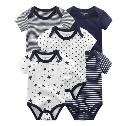 Kiddiezoom 5 PCS/lot Fashion Newborn 100%Cotton Baby Boy Girl Bodysuit Short Sleeve Soft Infant Onesies Baby Shower Gifts