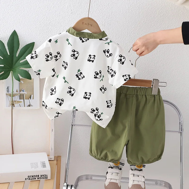 2024 summer Teenager Boys Clothes Casual panda Kids Tracksuit Child set suit t-shirt + short pant 2 3 4 5 6 7 8 9 10 Year