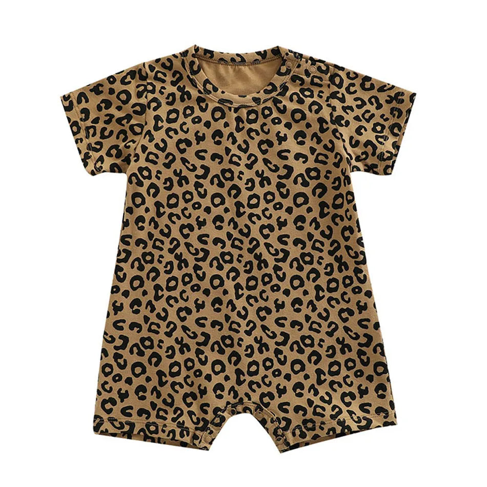 Adorable Baby Leopard Summer Rompers Girls and Boys Soft Cotton One-piece Toddler Kids Crawling Playsuit Clothes 0-24 Months