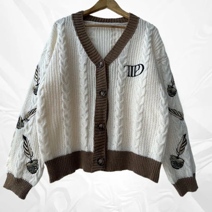 Y2k Regulai Fit Beige Cardigans Female 2024 Autumn Women High Quality Loose Fitting Floral Embroidered Knitted Cardigan