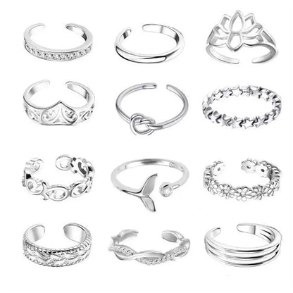 12pcs Alloy Toe Ring Set Women Toe Open Ring Beach Foot Accessories Foot Ring Fashion Jewelry