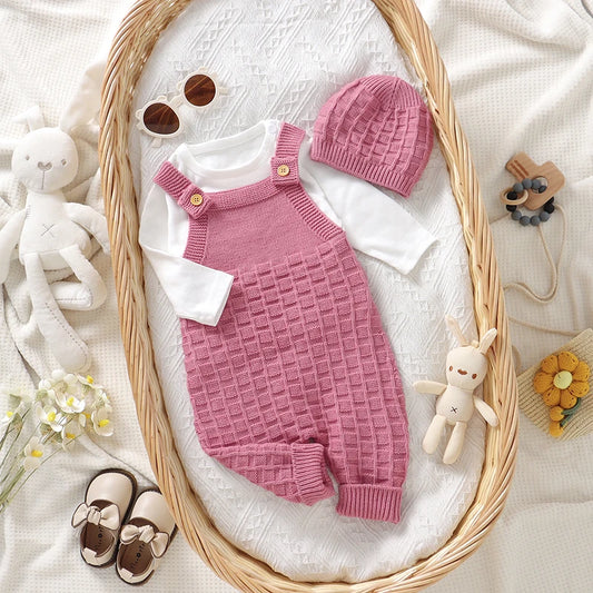 Newborn Infant Baby Girls Romper + Hats Sleeveless Knitted Toddler Jumpsuits Clothing 0-18m Spring Autumn Winter 2PC Outfits Set