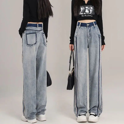 2024 Spring/Summer New High Waist Wide Leg Jeans Women's Loose and Slim Fashion Straight Leg Pants Trendy