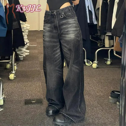 Vintage Black Barrel Jeans Wide Leg Pants Woman & Men High Waisted Loose Baggy Jeans Female Streetwear Y2K Pants Trousers