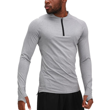 Men Sports Half Zip Long Sleeve Compression Gym Sportswear Breathable Jogging Training Running Long Shirts Fashion Top