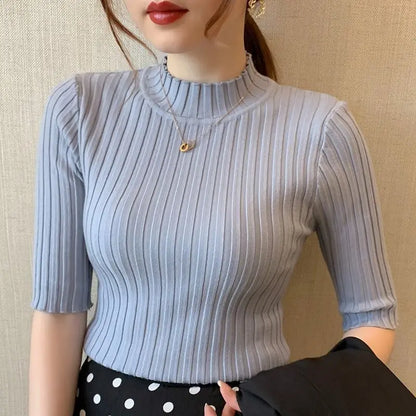 Half Sleeve Knitted Sweater Korean T-Shirt for Women