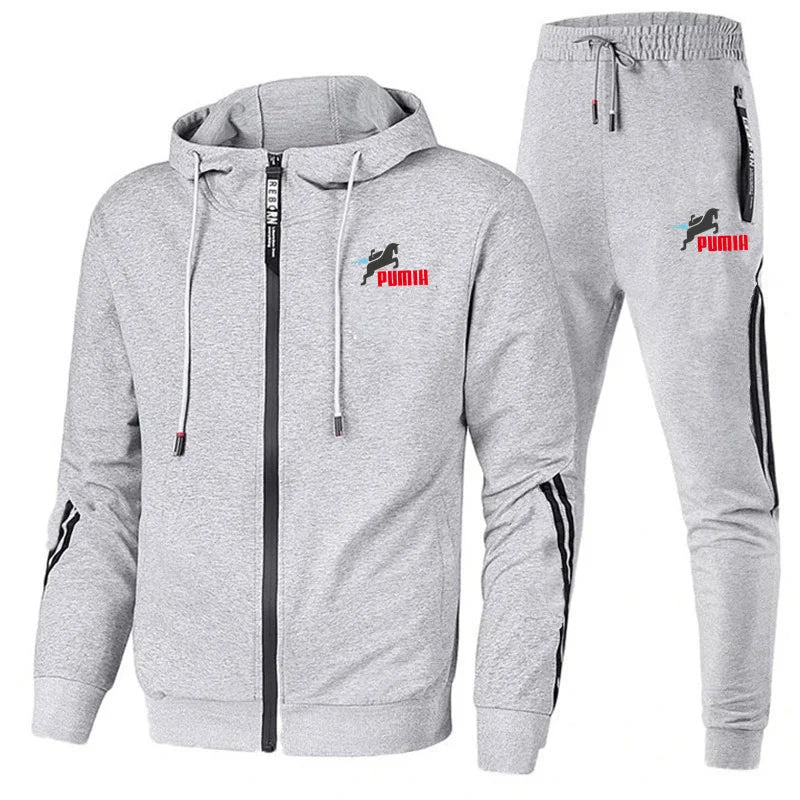 Fashion Print Tracksuit for Man Zipper Hooded Sweatshirt and Sweatpants