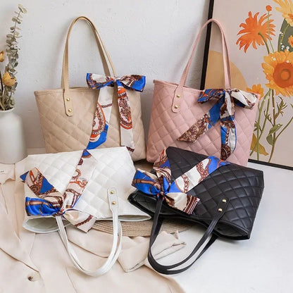 Large Capacity Lingge Embroidery Bag New Trendy Simple Scarf Tote Bag Hot Selling One Shoulder Bucket Bag Bags for Women