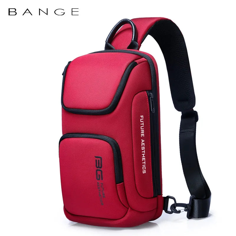 BANGE Large Capacity Men's Messenger Bag Ultralight and Portable Multi Pocket Waterproof Backpack Travel Chest Bag for 9.7" iPad