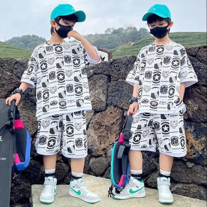 2022 teenage Boy Set kid clothing Suit Cotton Summer Outing Clothes Top Shorts 2PCS Clothing for Children's 8 10 12 14 years