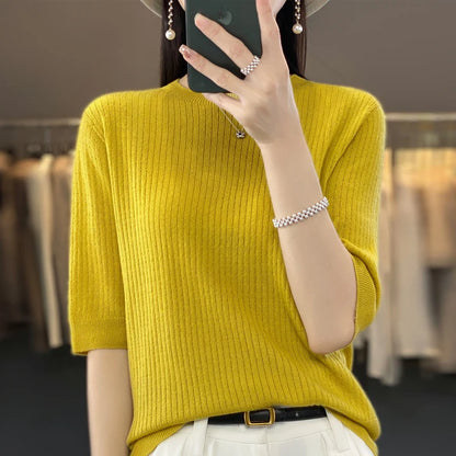 2023 Summer Women's Short Sleeve Women's Cashmere Short Sleeve T-shirt Pullover Women's Knitted Sweater T-shirt Top