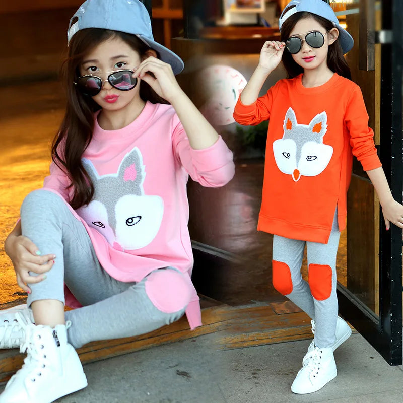 2023 autumnkids baby Girls Clothes Sport Suit Sets Child teens Cartoon Long Sleeve t-shirt + pant Tracksuit 7 8 9 10 11 12 year