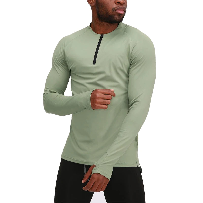 Men Sports Half Zip Long Sleeve Compression Gym Sportswear Breathable Jogging Training Running Long Shirts Fashion Top