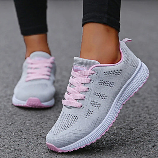 Fashion Women's Sneakers 2024 New Breathable Outdoor Solid Color Sneakers Women Mesh Fabric Lace Up Woman Shoes Female Footwear