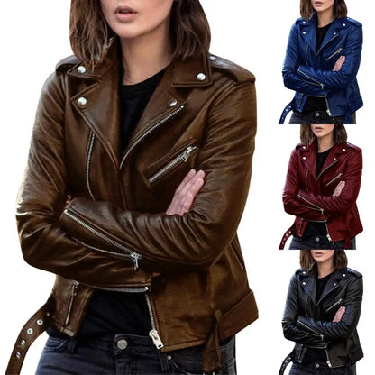 Female Moto Biker Jackets Thin Ladies Cool Faux Leather Jacket