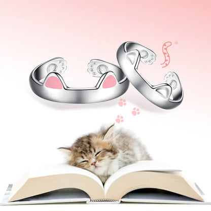 Trendy Cat Paw and Ear Ring for Girls, Minimalist Indie Pet Jewelry, Open Design Finger Ring