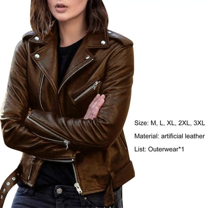 Female Moto Biker Jackets Thin Ladies Cool Faux Leather Jacket