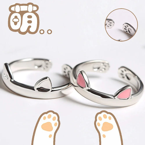 Trendy Cat Paw and Ear Ring for Girls, Minimalist Indie Pet Jewelry, Open Design Finger Ring