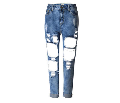 Ripped Jeans High Waist Women Ripped Hole Knee Skinny Pants