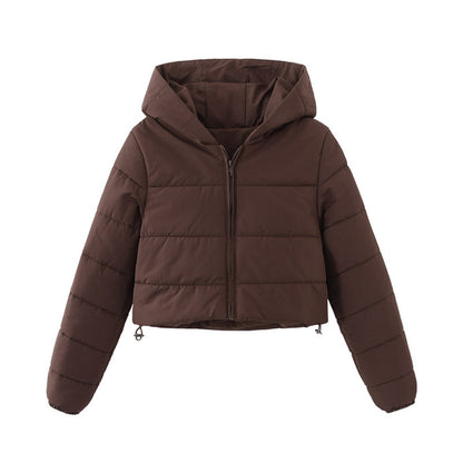 Fashion Zipper Hooded Short Coat Winter Mandela-color Jacket Outerwear Women's Clothing